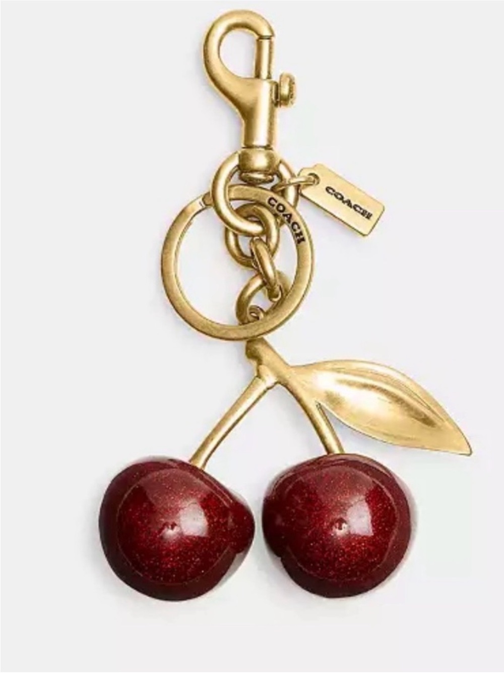 Coach Gold Cherry Bag Charm with Red Lacquered Cherries